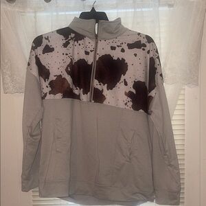 Cow Print Quarter-Zip women’s XL